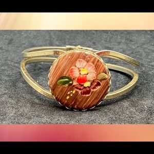 Vintage painted porcelain hinged clamper bracelet